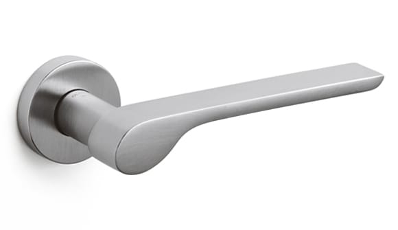 Metal door handle on a white background