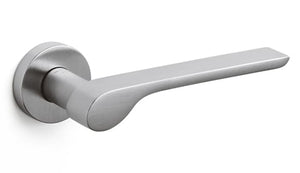 Metal door handle on a white background