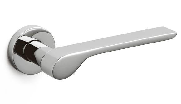Metal door handle on a white background