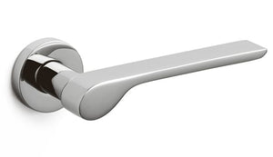 Metal door handle on a white background