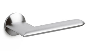 Chrome door handle on a white background