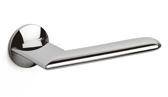 Chrome door handle on a white background