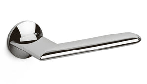 Chrome door handle on a white background