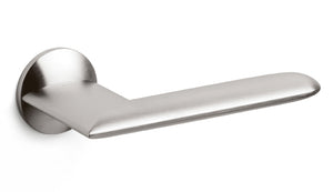 Metallic door handle on a white background