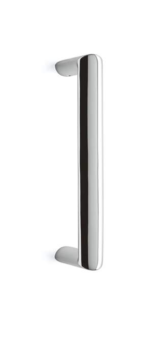 Chrome door handle on a white background