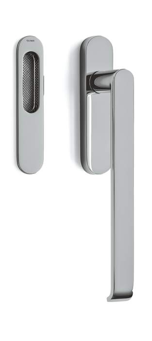 Silver door handle and lock mechanism on a white background