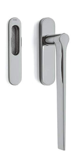 Chrome door handle set on a white background