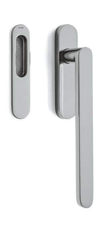 Metal door handle on a white background