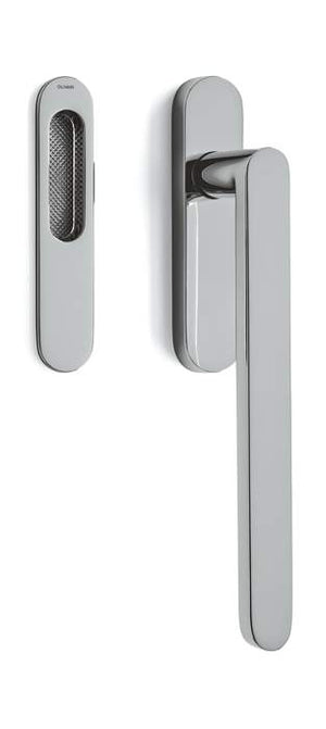 Metal door handle on a white background