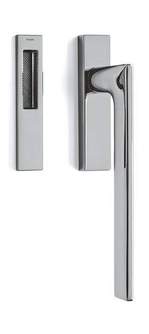 Chrome door handle set on a white background