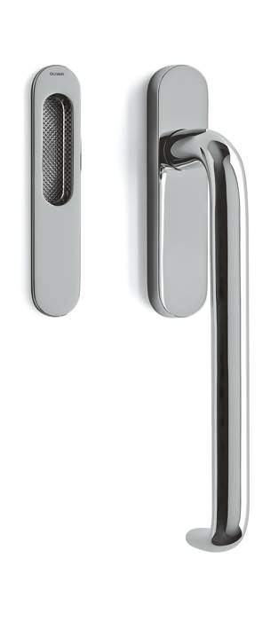 Chrome door handle set on a white background