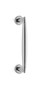 Chrome door handle on a white background