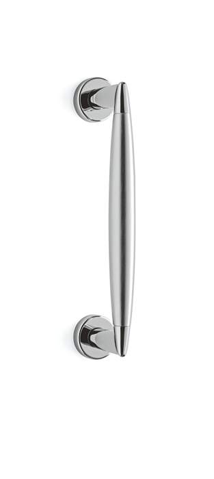 Chrome door handle on a white background
