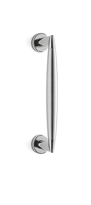 Chrome door handle on a white background
