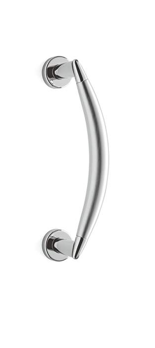 Chrome door handle on a white background
