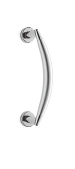 Chrome door handle on a white background
