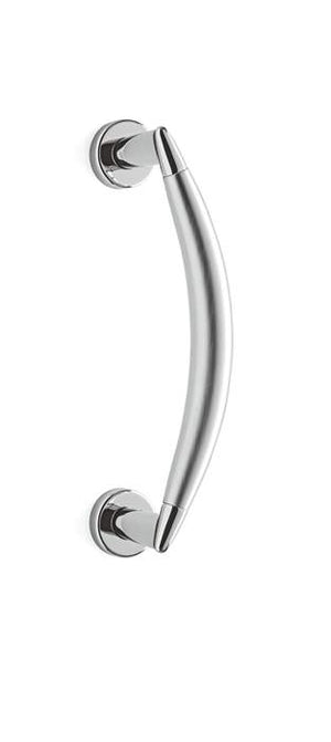 Chrome door handle on a white background