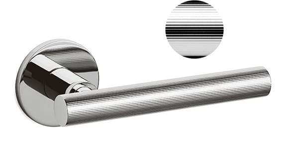Chrome door handle on a white background