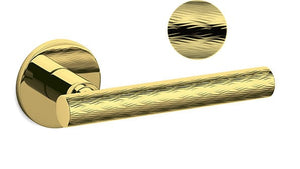 Gold door handle with a close-up inset on a white background