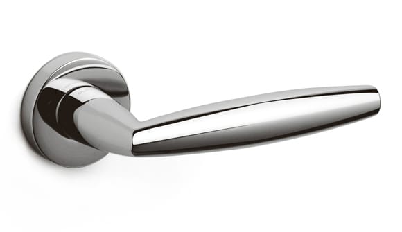 Chrome door handle on a white background