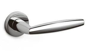 Chrome door handle on a white background