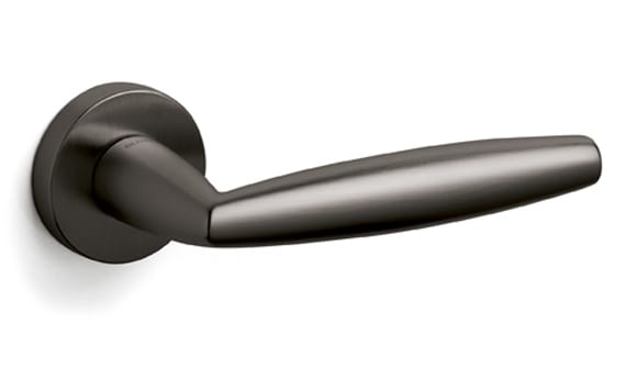 Metal door handle on a white background