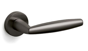 Metal door handle on a white background