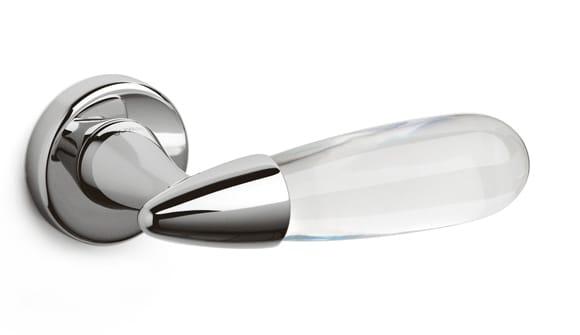 Chrome door handle on a white background