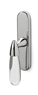 Modern door handle with a metallic finish on a white background