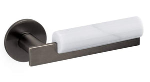 Door handle with white cylindrical cover on a white background
