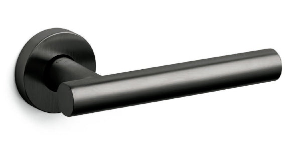 Metal door handle on a white background