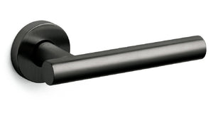 Metal door handle on a white background