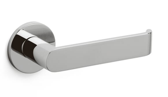 Chrome door handle on a white background
