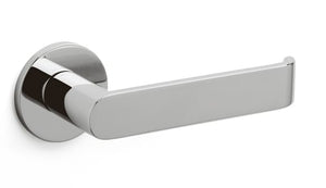 Chrome door handle on a white background