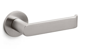 Metal door handle on a white background