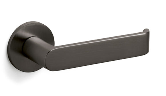 Metal door handle on a white background