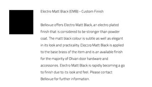 Text description of Electro Matt Black finish on a white background