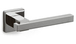 Chrome door handle on a white background