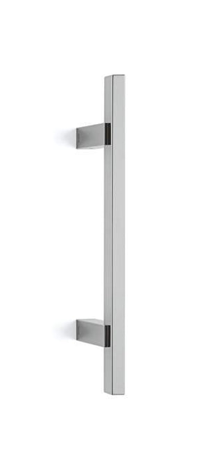 Metallic door handle on a white background