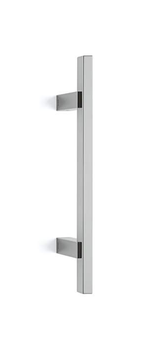 Metallic door handle on a white background