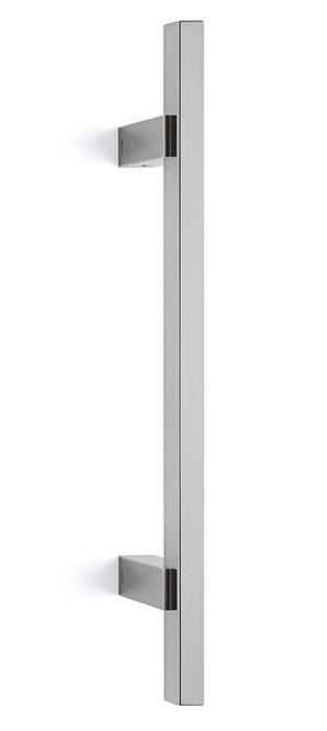Metallic door handle on a white background