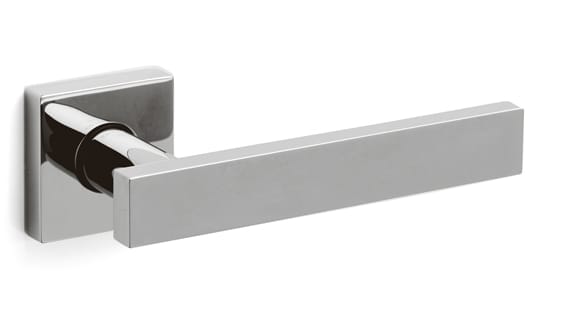 Chrome door handle on a white background