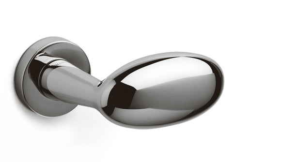 Chrome door handle on a white background