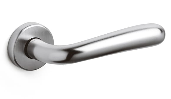 Chrome door handle on a white background