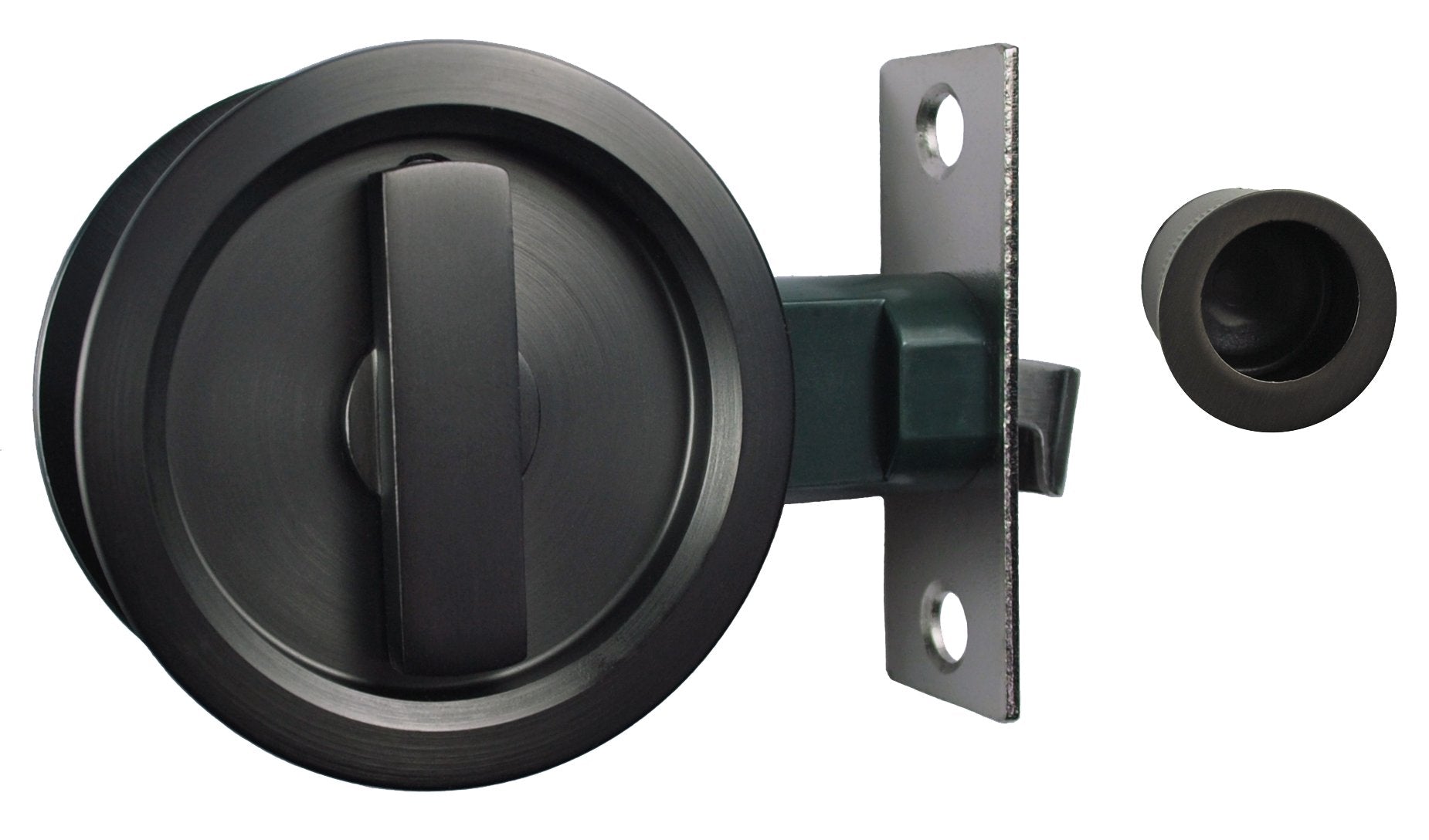 Nidus Sliding cavity door round backplate privacy set incl. end pull graphite grey