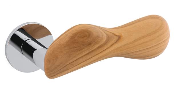 Wooden handle with chrome finish on a white background