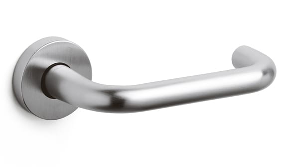 Silver door handle on a white background