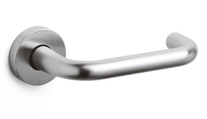 Silver door handle on a white background