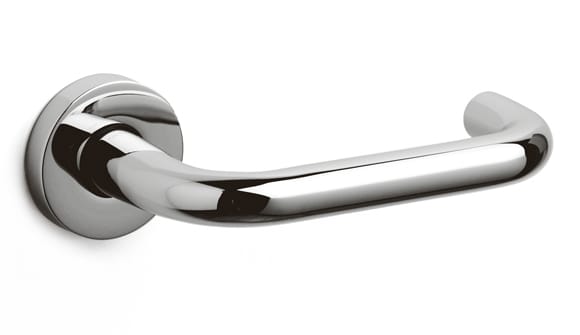 Chrome door handle on a white background