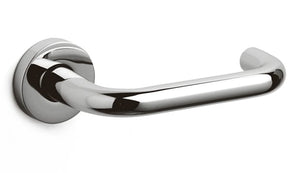 Chrome door handle on a white background